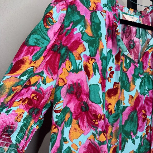 Terra & Sky Vibrant Floral Blouse - Pink, Green, Orange - Picture 4 of 4